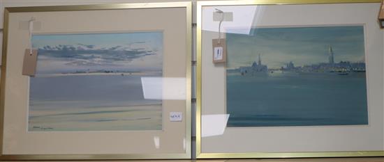 Jacques Coquillay (French b. 1935), The Grand Canal, signed, gouache - and another of the Lagoon, 26 x 36cm